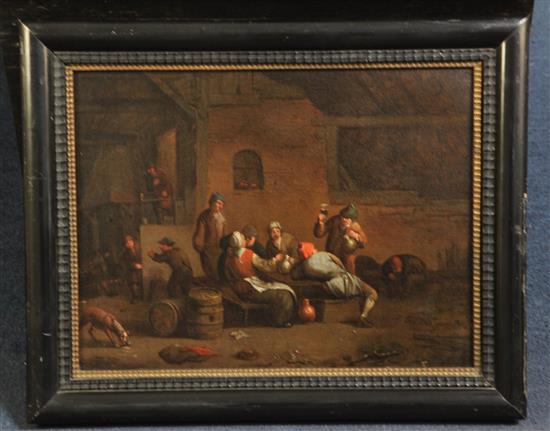 Flemish School Tavern interior 12 x 16in.